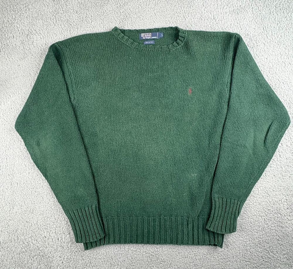 Polo Ralph Lauren Pullover Sweater Men's Large Green Cotton Crewneck Long Sleeve